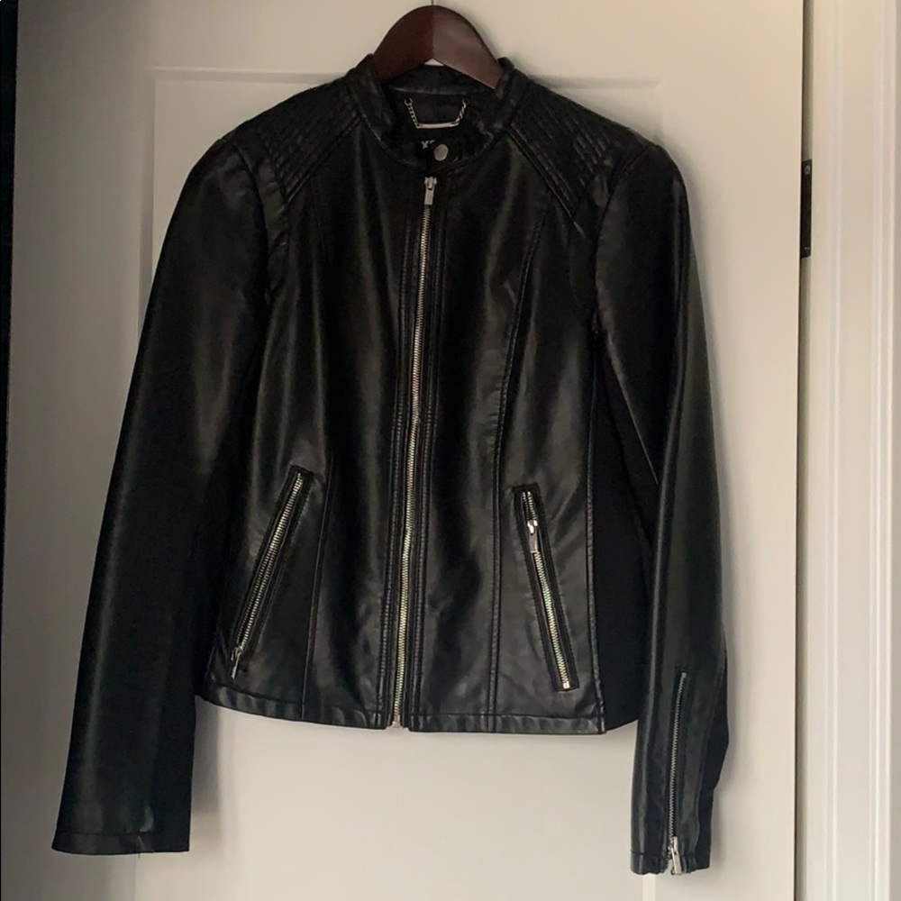 Express Moto Faux Leather Black Jacket, Size S
